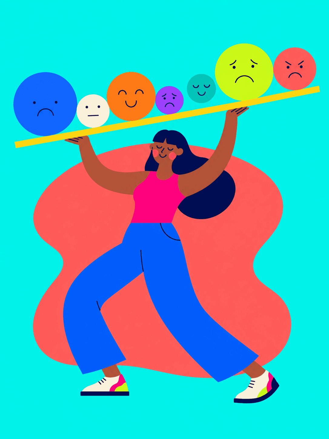 Illustration of a person balancing a range of emotions with resilience
